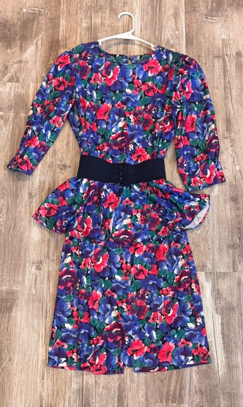 Vintage Jenny Petites Women's Floral Dress w/Elastic Belt Skirt Size 10